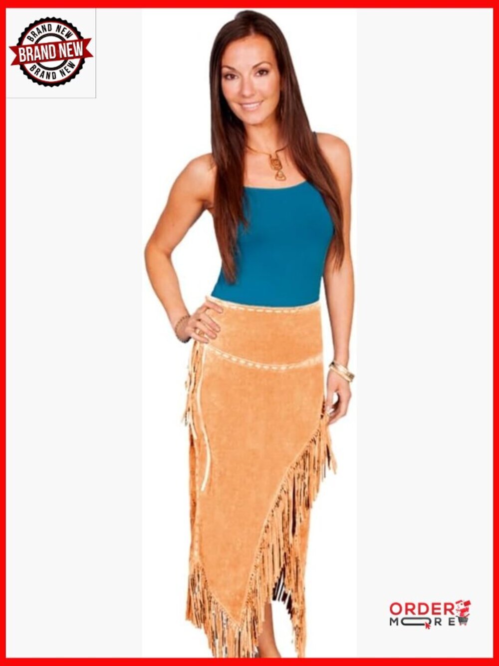Suede Leather Maxi Skirt with Fringe Wrap High Rise Western Style